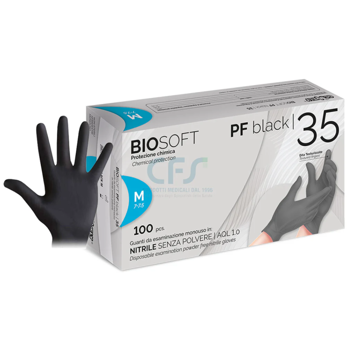 Guanti in Nitrile Nero BIOSOFT PF Black 35 Senza Polvere